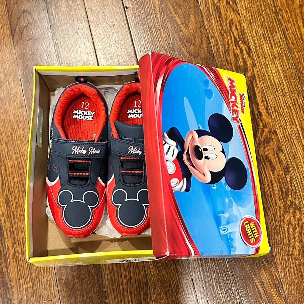 Disney Mickey Mouse Sneakers w/ one red light - Navy/Red- Size: 12, New